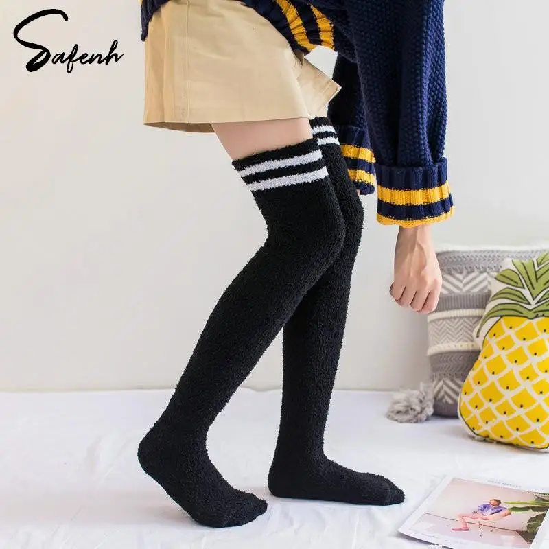 Women Winter Stockings Coral Fleece Knee Scoks Thicken Warm Socks Furry Leg Warmer Women Thigh High Socks Coral Fleece Stockings