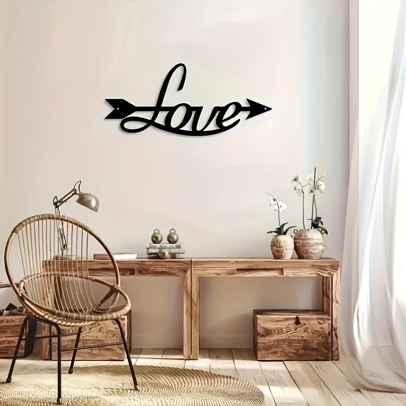 Metal Arrow Shot Love Wall Art Iron Decor Indoor Outdoor Patio Garden Living Room Bedroom Modern Rustic Yard Sign Holiday Gift