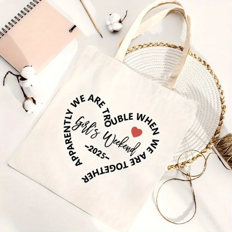 A Interesting girl print canvas tote bag, suitable for daily use, shopping, school, and travel