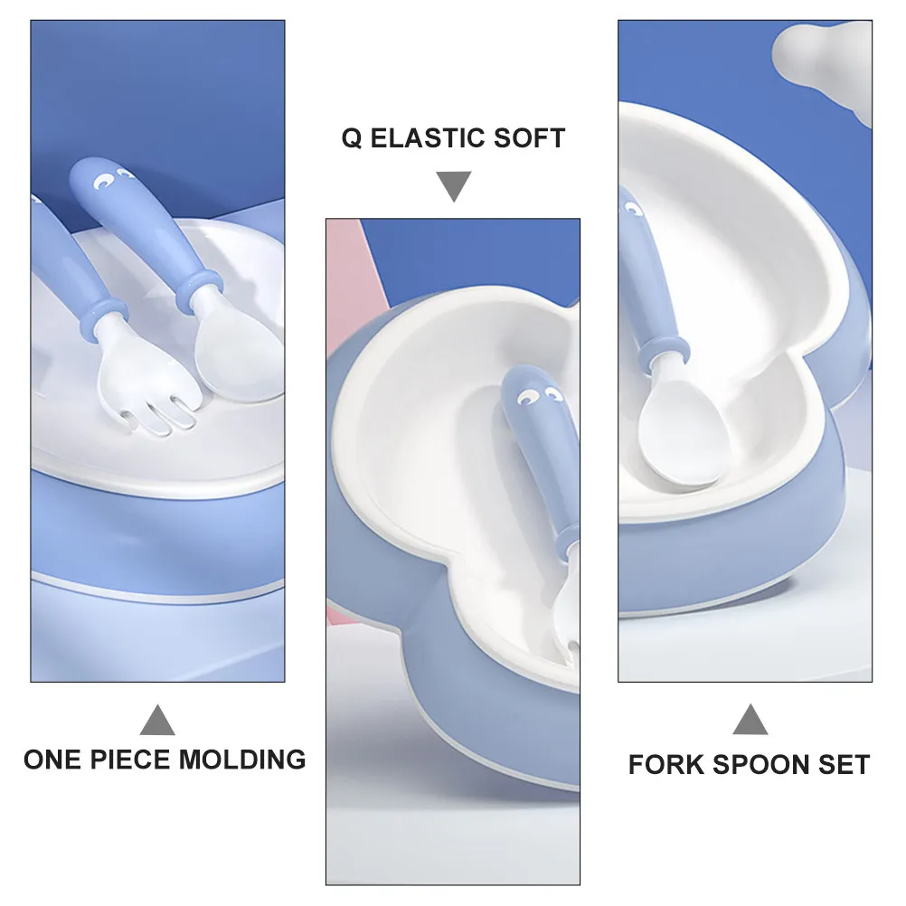 

1Set Baby Dinner Plate Clover Shape Design Deepened Food Trough Non-Deforming Odor-Resistant PP ABS Tpe Material Spoon Fork Set