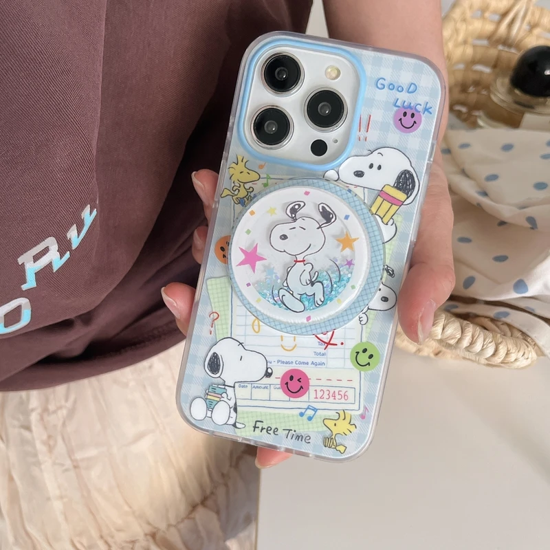 Cute Cartoon Snoopy Charlie Brown Magnetic Holder Magsafe Wireless Charge Phone Case For iPhone 17 16 15 14 13 12 Pro Max Cover