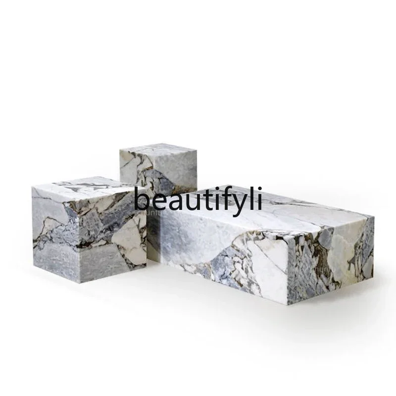 

11zNordic natural marble coffee table size combination modern simple rectangular tea table