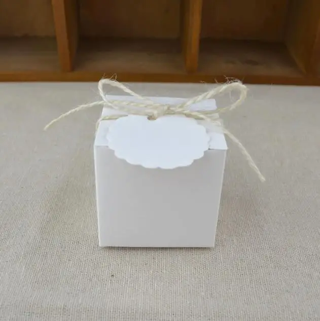 100PCS White Brown Gift Candy Box Bulk with White Ribbon Party Favor Box DIY Candy Chocolate Gift Box for Wedding Birthday