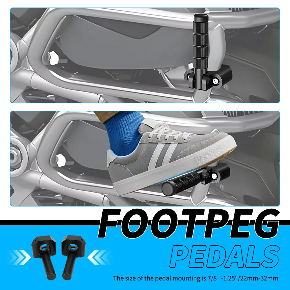 Pedal de descanso para barra de colisão de aventura, 7/8 "-1.25", para klr650 dr650 xr650l tenere 700 v-storm adv dirt bike dual sport