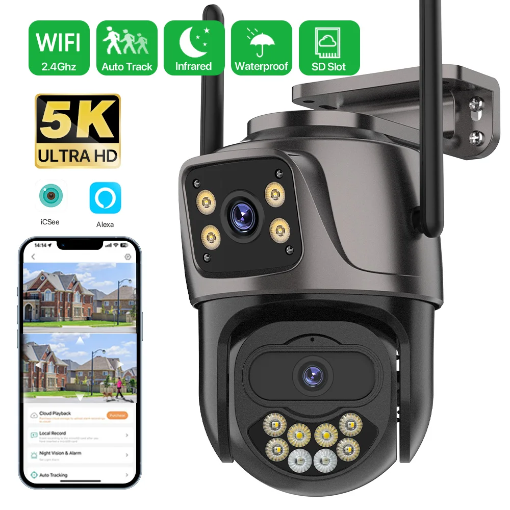 External 5K 10MP WiFi Dual Lens Camera 8MP Auto Tracking Security Protection Camera CCTV Audio Video Surveillance iCsee P2P