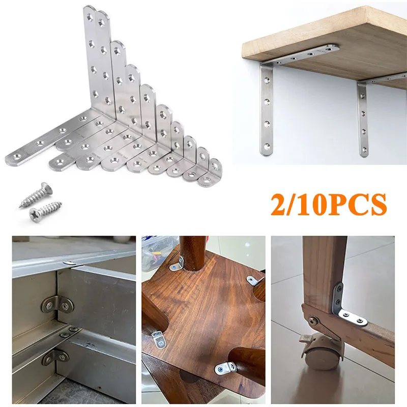 

2/10PCS Connector Corner Bracket Brace 304 Stainless Steel 90 Angle Joint Fastener Shelf Support for Furniture Cabinet Wall