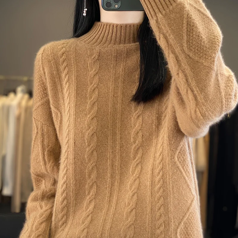 

New sweaters in autumn and winter, high quality, 100% merino semi-high neck, long sleeve and thick cashmere sweater.