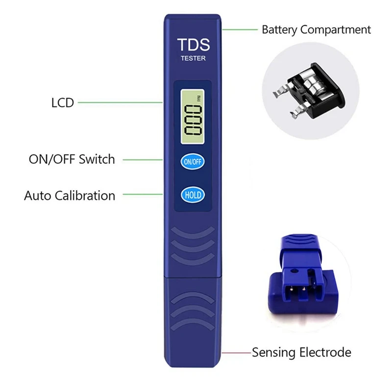 TDS Meter Electronic Water Tester Digital Water Test Pen With 0-9990 PPM Measurement Range, For Farming, Aquariums,Pools