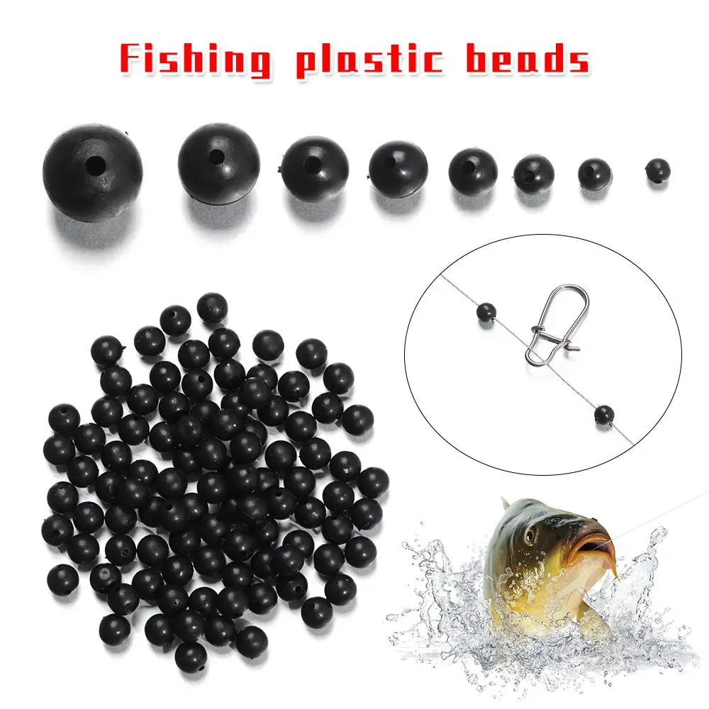 100Pcs/Lot 3mm-12mm Plastic Fishing Floats Beads Round Black Soft and Hard Bean High Quality Stoppers Fishing Tools Accessories