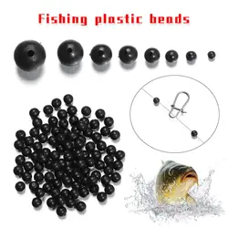 100Pcs/Lot 3mm-12mm Plastic Fishing Floats Beads Round Black Soft and Hard Bean High Quality Stoppers Fishing Tools Accessories