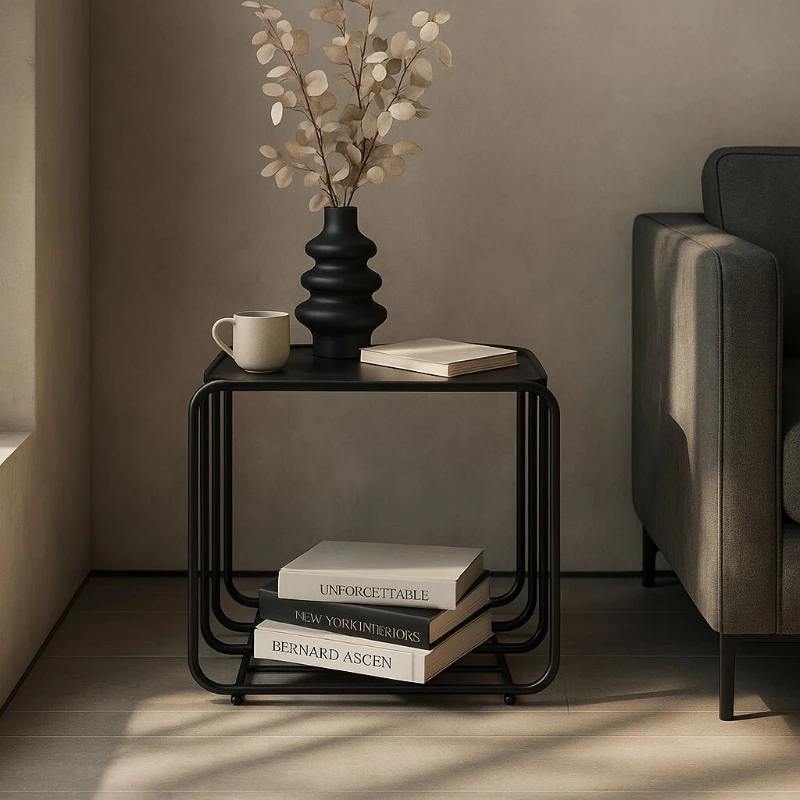 

Modern Minimalist Iron Side Table Creative Luxury Small Metal Coffee Table for Small Apartments Baking Paint Finish