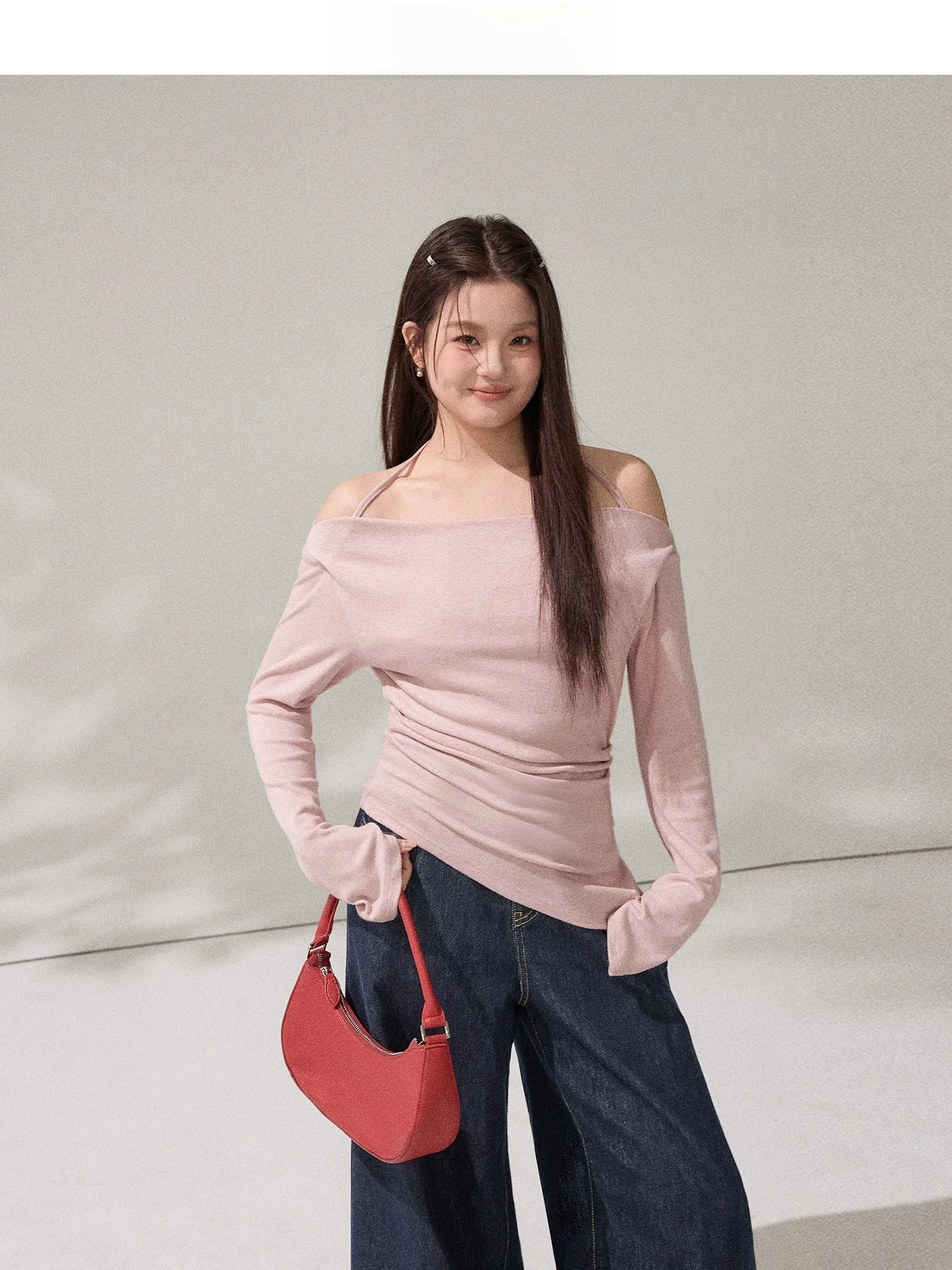 

Slimming One-oulder Ne Hanging Women's Base irt Inner Wear Casual Sle Waist-Cinching Long Sve Fiber Blend Top