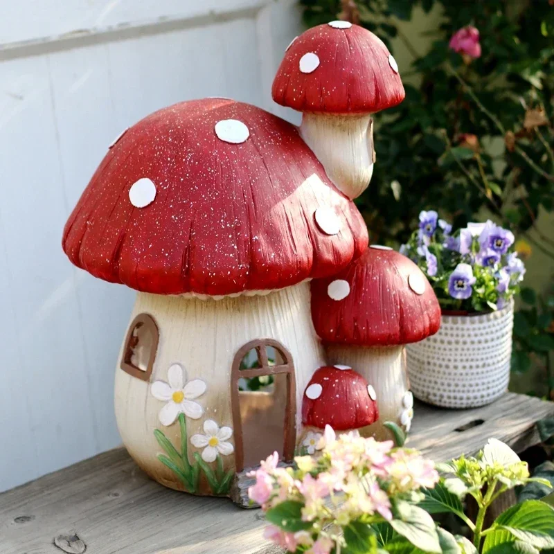 Red Mushroom Balcony Ornament Garden Lawn Landscape Decoration Resin Simulation Fairy Gardening Kindergarten Floor Decoration