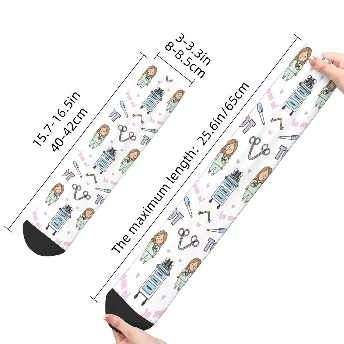 Śliczne kobiety lekarz pielęgniarka skarpetki Enfermera En Apuros akcesoria kreskówki damskie pielęgniarki Merch skarpetki graficzne pończochy przez cały sezon — zdjęcie 7