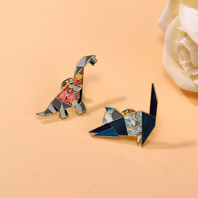 Cartoon Geometric Dinosaur Cat Design Brooch Alloy Enamel Pin Kids Badge DIY Clothing Bags Hat Scarf