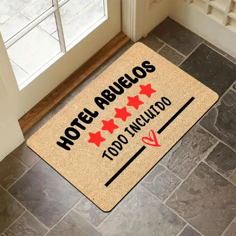 Spanish Text Doormat - “HOTEL ABUELOS TODO INCLUIDO”, Non-Slip Door Mat, Flannel Mat for Entrance, Kitchen, Living Room, Bedroom view 3