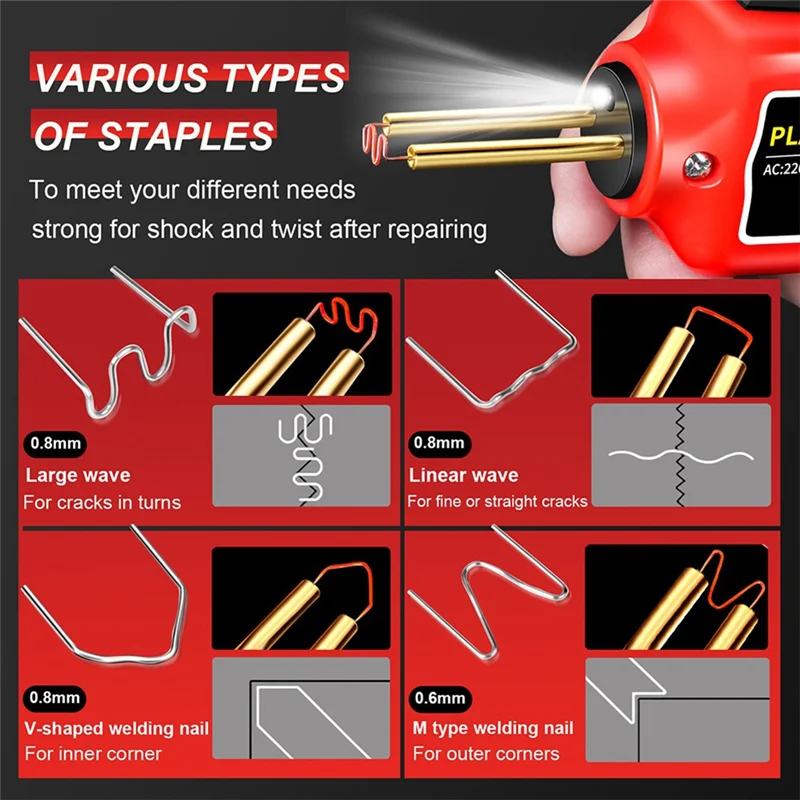 Portable Mini Hot Staplers Plastic Welding Machine Car Bumper Repair Kit Handheld Kit Auto Dents Repair EU Plug Red