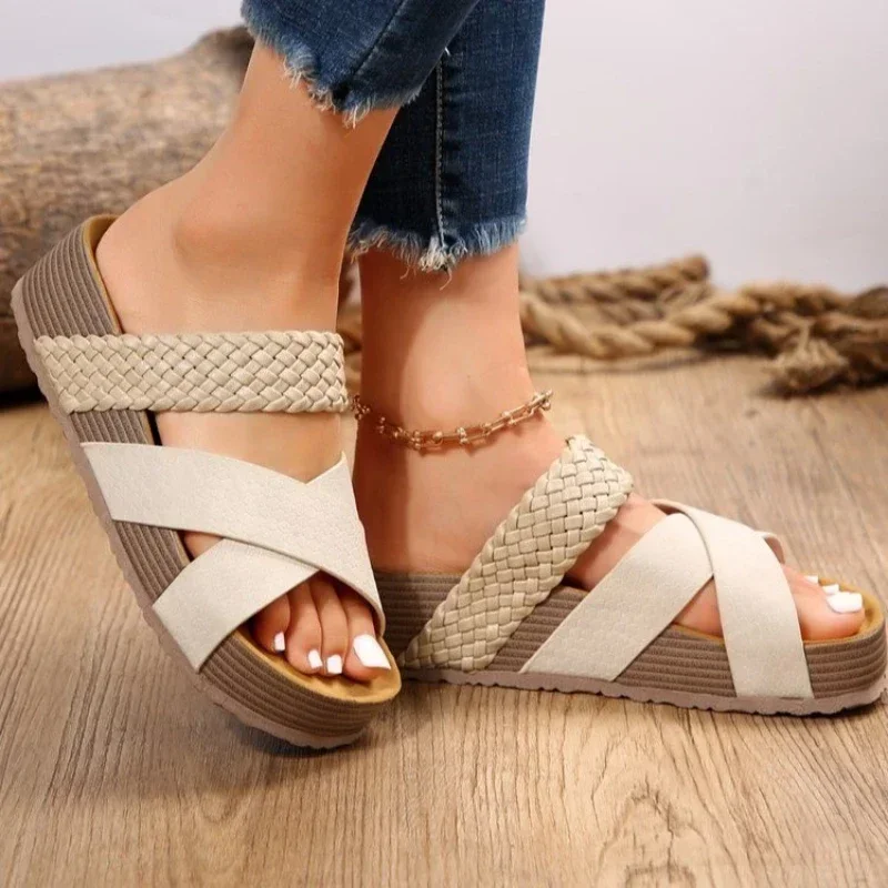 Women Fashion Flatform Cork Sandals Summer New Woman Non Slip Platform Clogs Slippers Female Thick Bottom Outdoor Slides Shoes