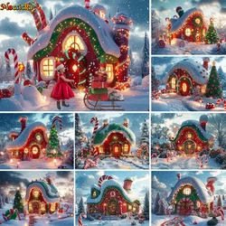 Christmas Elf House Background For Kids Winter Photography Candy Cane Snowflake Glitter Backdrop Decor Wonderland Photo Studio