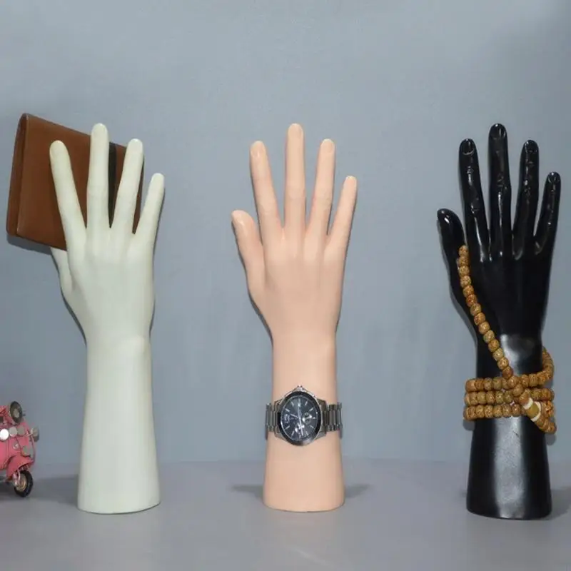 A52E Männliche Schaufensterpuppe Hände Modell Display Handschuhe Schmuck Modellständer für Heimdekoration/Juweliergeschäft – Schwarz/Weiß/Hautton – Detail 3