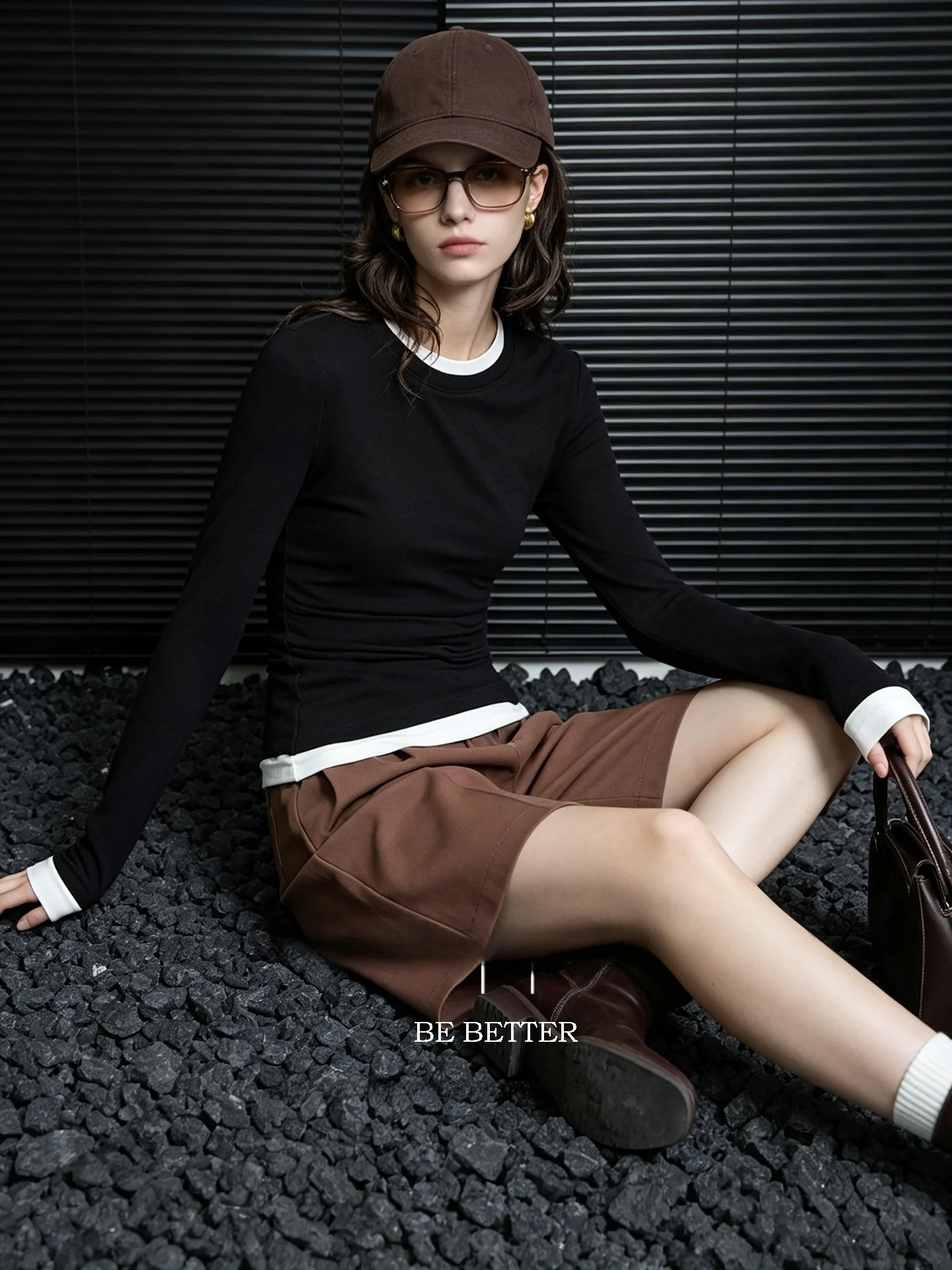 Huaappuw Autumn New Style Slim Fit Color Block T-Shirt Simple Fashion Top Women's Long Sleeve round Neck Pullover Casual Shirt