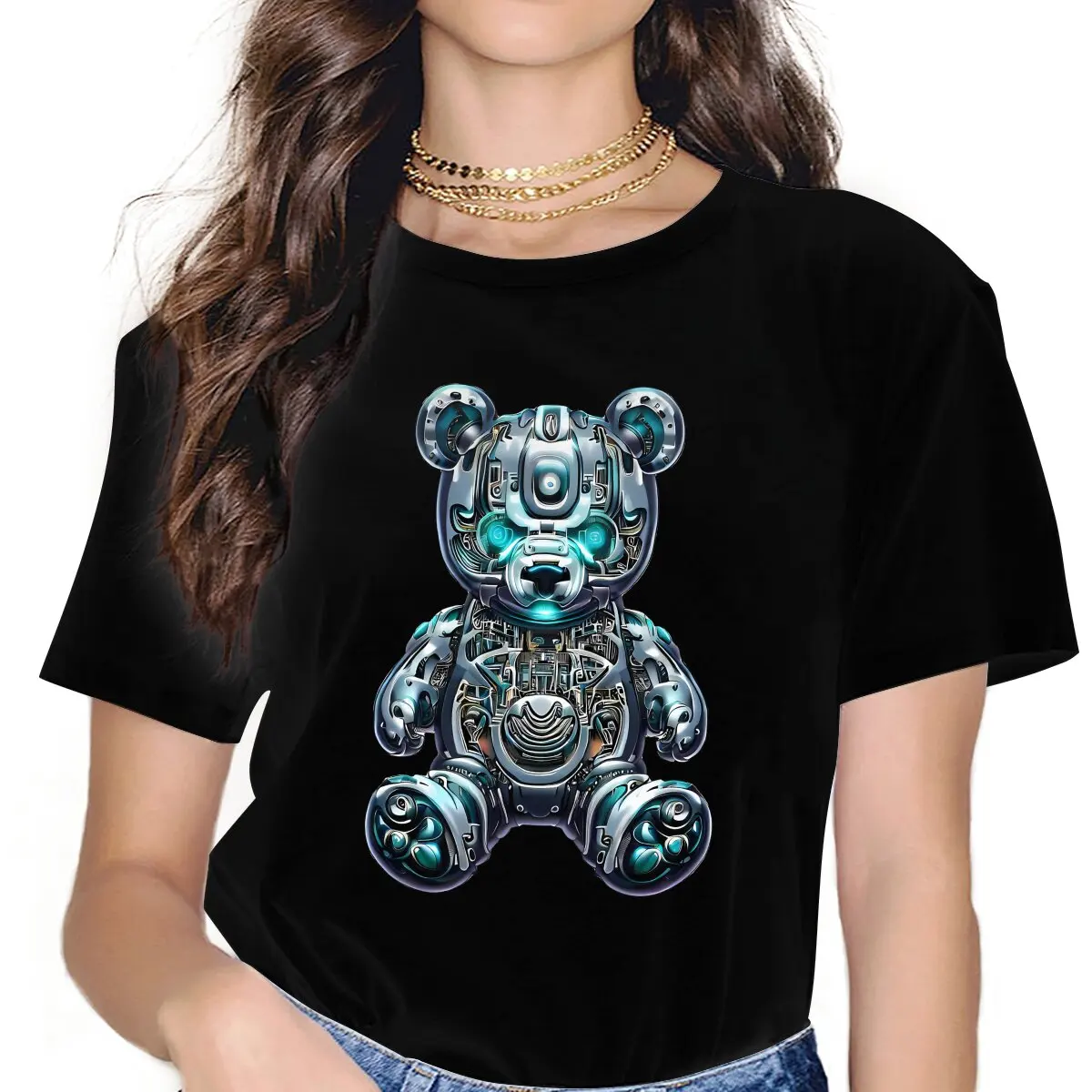 Humor TShirt For Girls Teddy Robot Y2k Tops Fashion Female Polyester T Shirt Soft Graphic