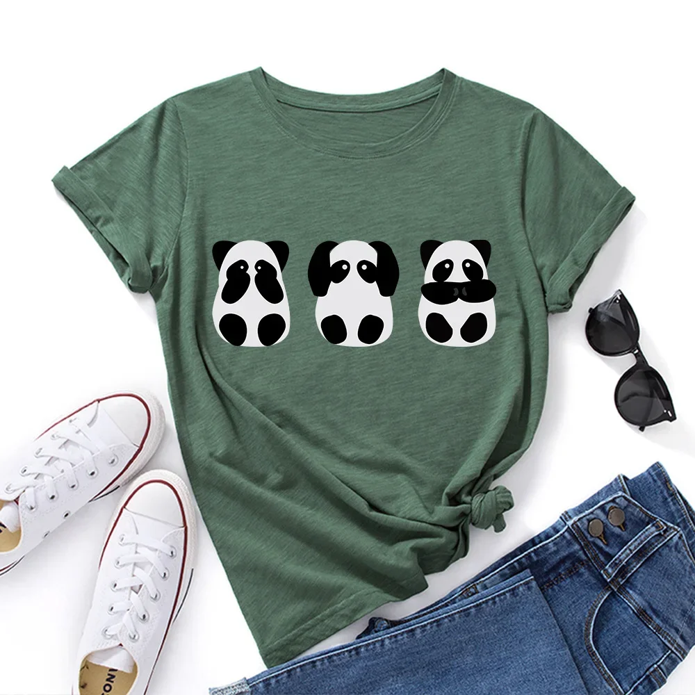 JFUNCY Oversize Women's Tops Cute Panda Print Harajuku Tshirt Female Shirts Summer Casual Short Sleeve Basic Tee Cotton T-shirt