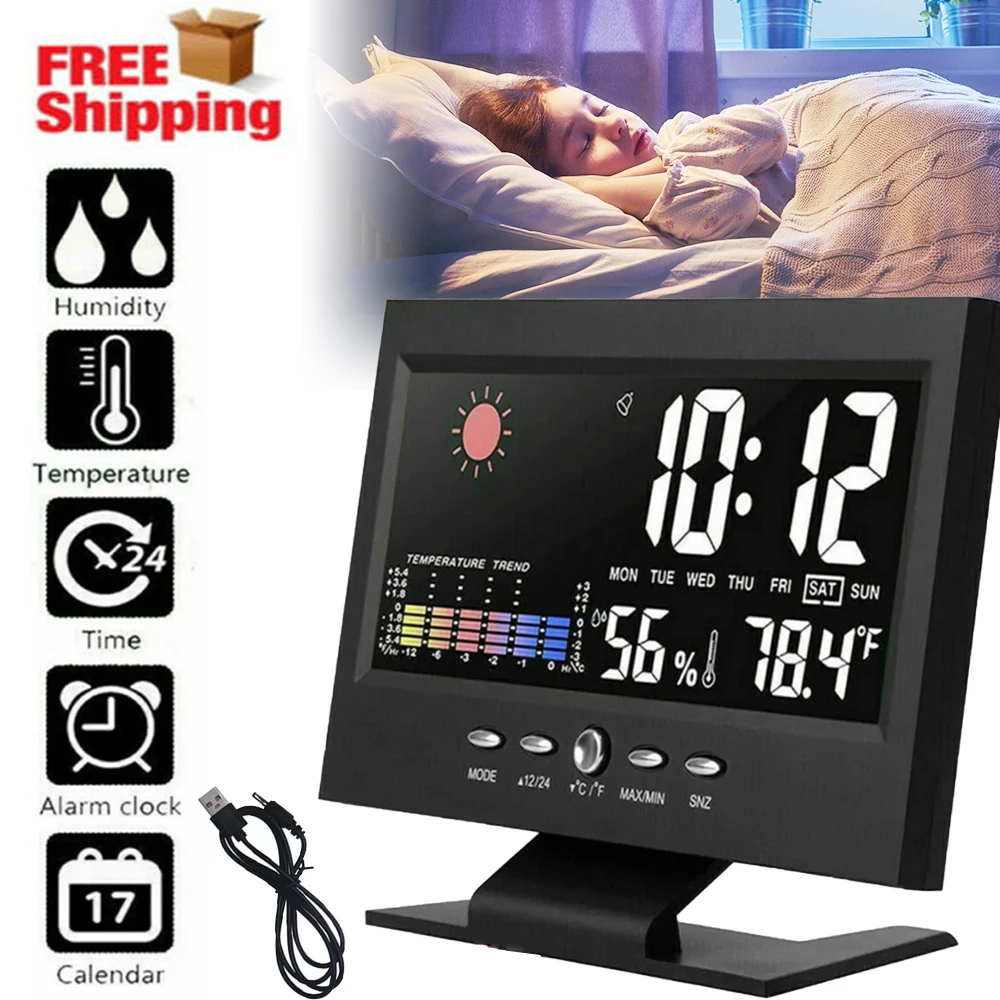 Multifunktionale 5-in-1-Meteorologische Station, Wetter, Temperatur, Luftfeuchtigkeit, Zeit, Kalender