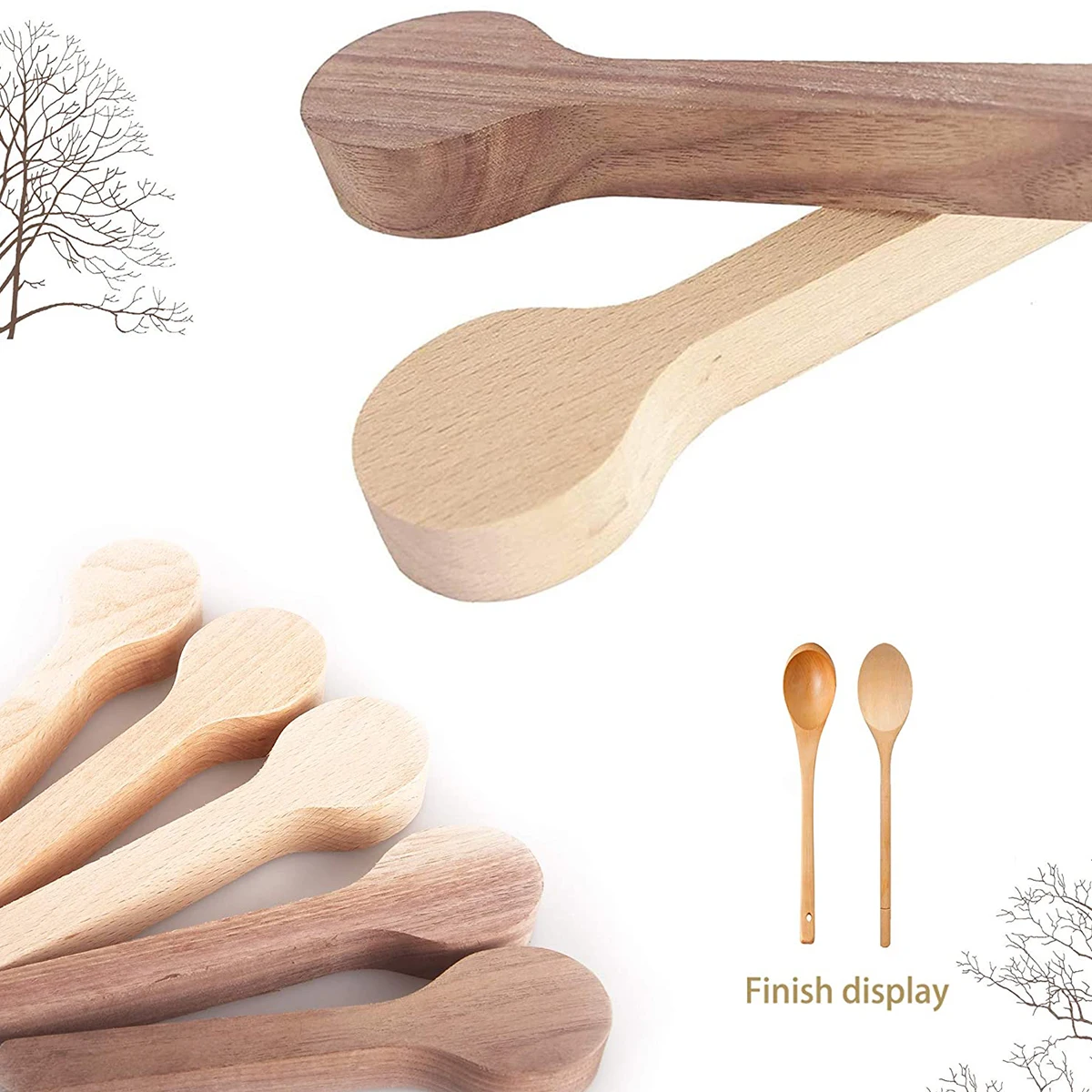 5Pcs Wood Carving Spoon Blank Kit Beech and Walnut Unfinished Wooden Spoon Portable Wood Carving Block Wooden Whittling Art