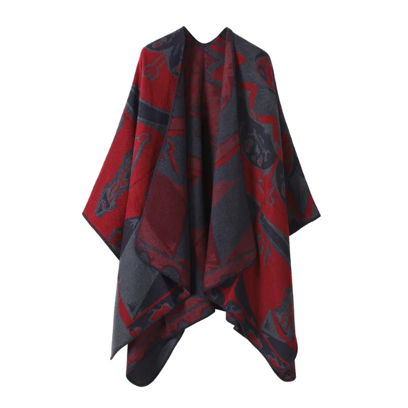 Male Split Hooded Shawl Ethnic Imitation Cashmere Poncho Warm Capes Hooded Coats Men Thickened Warm Tassel Cloak Triangle Jacket