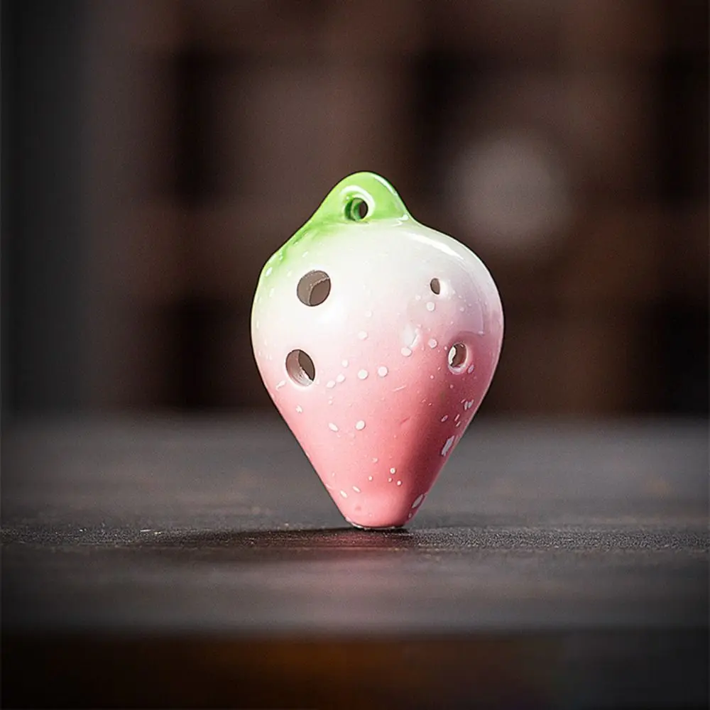 Cute Strawberry Shaped Ocarina C Tone Gradient Color 6 Holes Ceramic Ocarina Creative Fun Kids Musical Instruments Toy Student