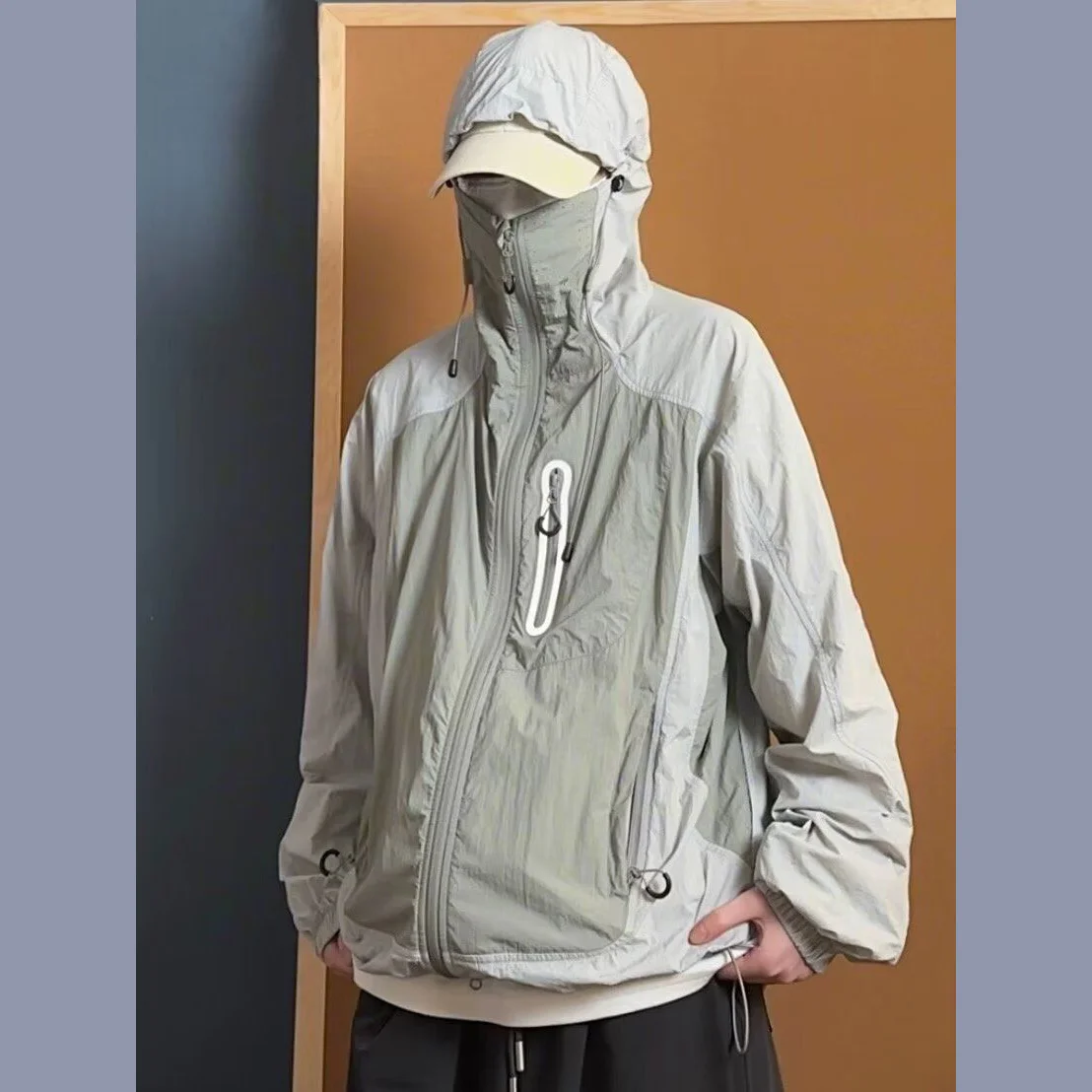 UPF50+ Sun Protection Clothing Plus Size 5XL men's Summer Functional Outdoor Hiking Skin Coats Color Blocked Thin Hooded Jacket