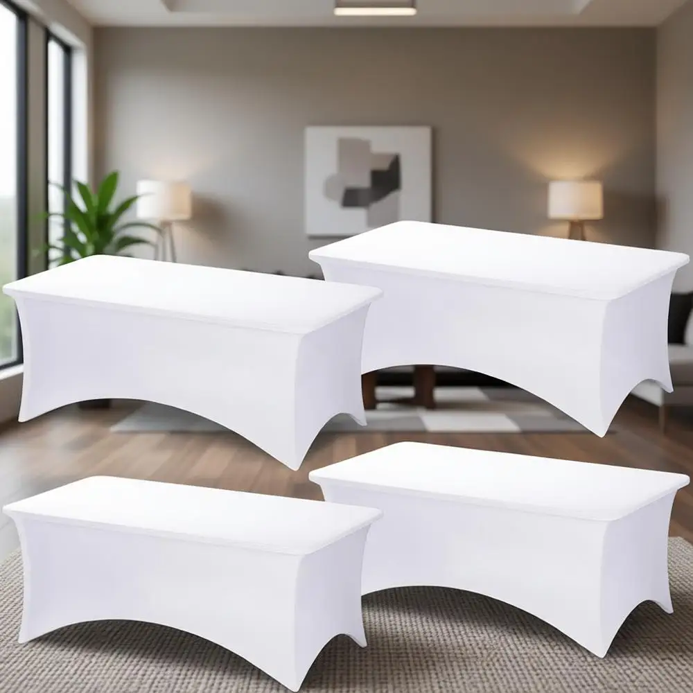 

White 72x30 Inch Stretchable Patio Tablecloth, Washable Rectangular 6-Person Table Cover