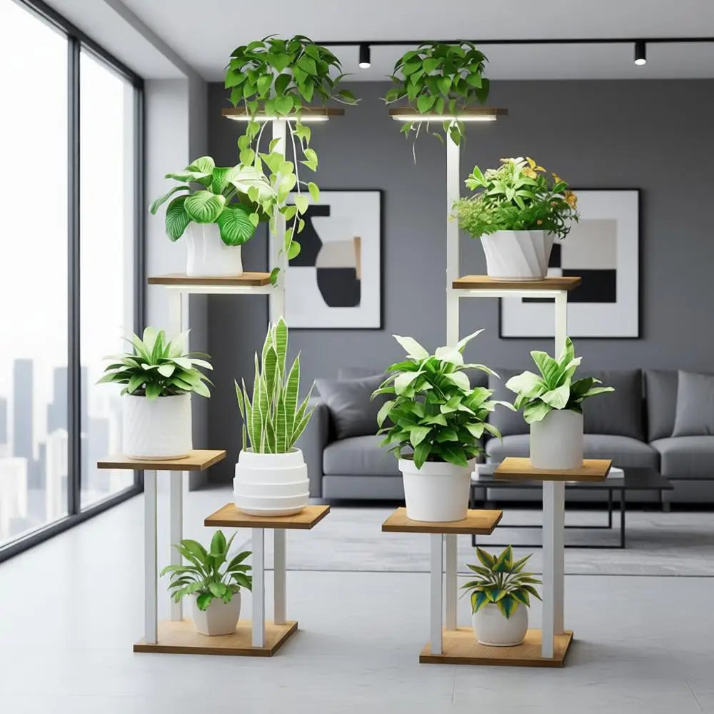 

2-Pack Metal 5-Tier Indoor Plant Stands with Grow Lights, White, Ideal for Living Room, Patio, and Balcony Décor