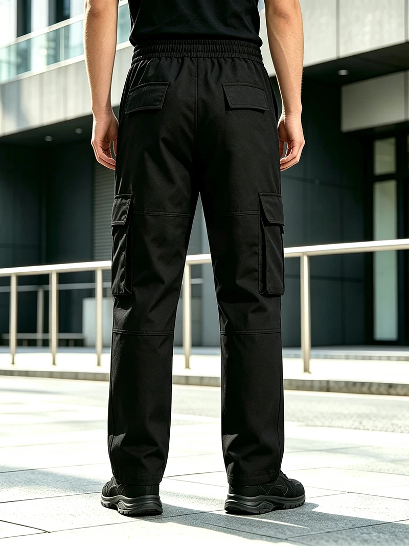 Herren Cargo-Hosen mit elastischem Bund, Kordelzug, mehreren Taschen, normaler Passform, geradem Bein, lässige Frühlings- und Herbst-Outdoor-Streetwear-Hosen – Detail 5