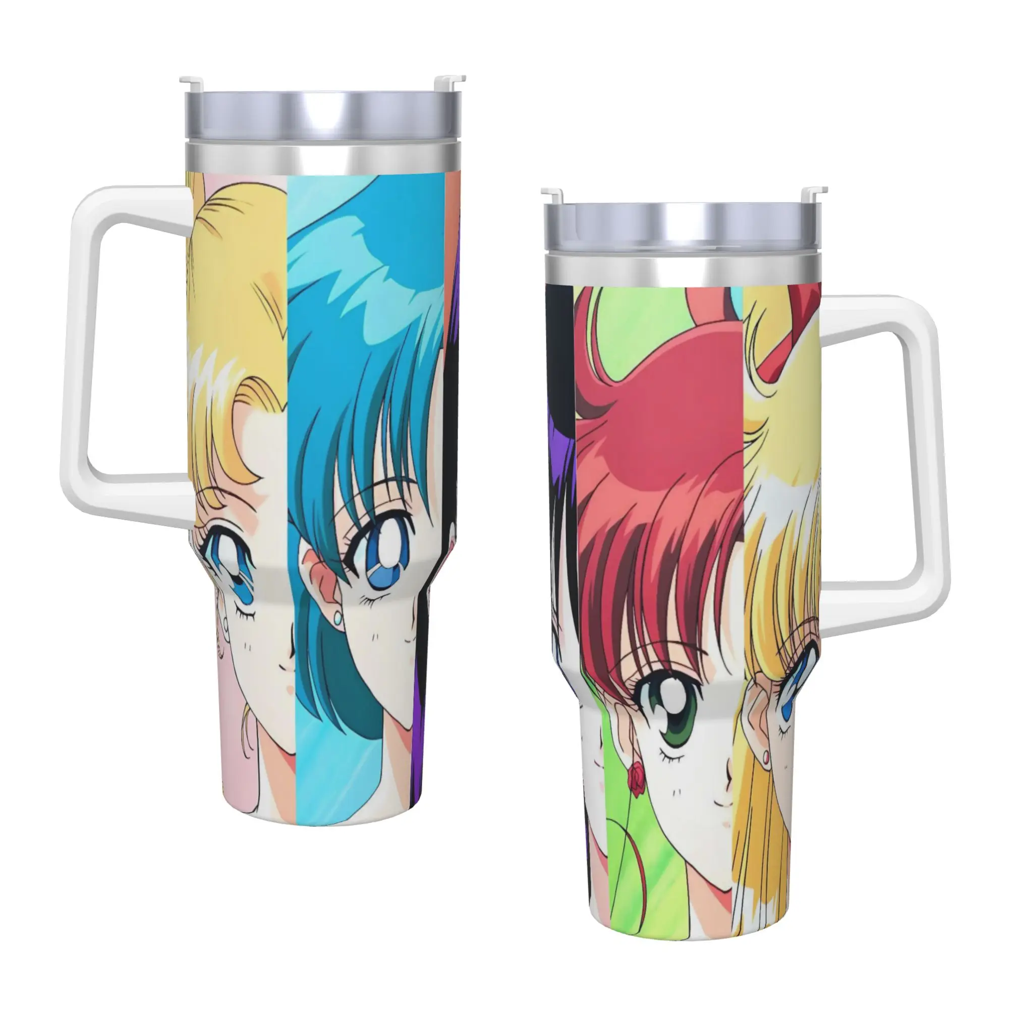 Sailor Moon Stainless Steel Tumbler  Travel Thermal Cups With Straws Large Cold and Hot Car Mugs