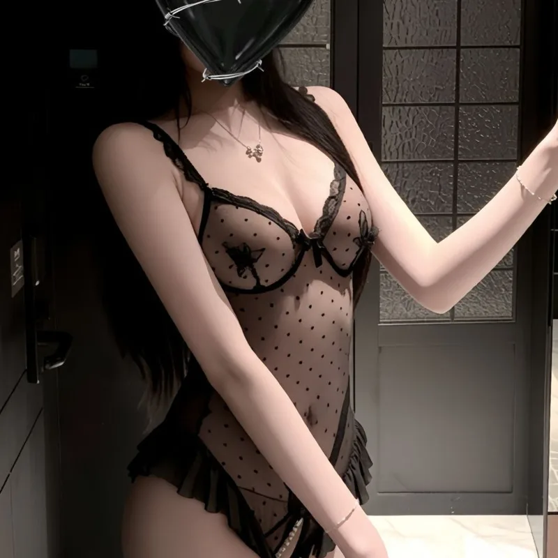 Sexy Transparent Bodysuits For Women Backless Pure With Bodysuits Backless Deep V Suspenders Sleeveless Dot Print Bodysuits WR3Q