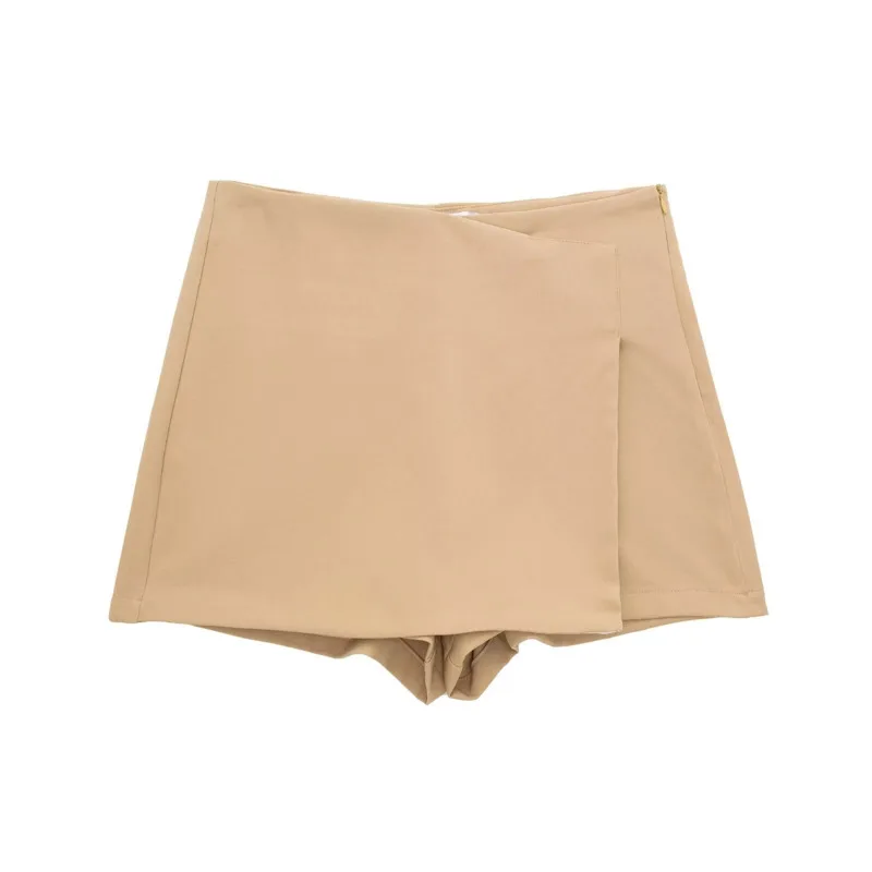 Women's New Fashion Pocket Decoration Casual Slim Versatile Asymmetric Shorts Skirts High Waisted Side Zipper Women's Skirt