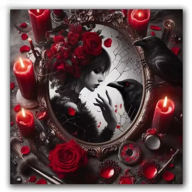 Gothic crow Red Rose Woman Jigsaw Puzzles 500PCS/1024 PCS Wall Decor for Living Room Bedroom Perfect Gift No Frame