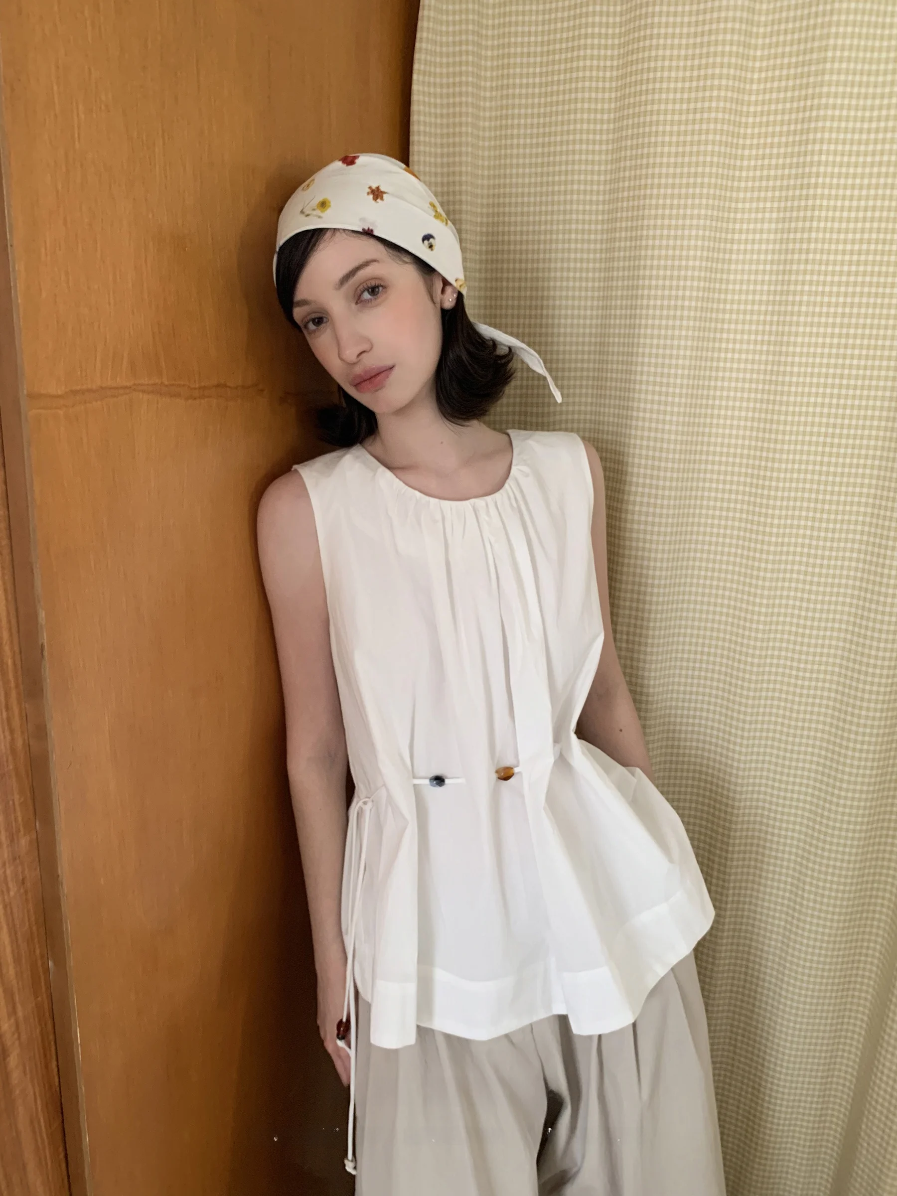 

Женская летняя белая рубашка JDE без пояса на завязках, утягивающий топ-жилет для активного отдыха, повседневный свободный крой, хлопок, круглый вырез, на пуговицах