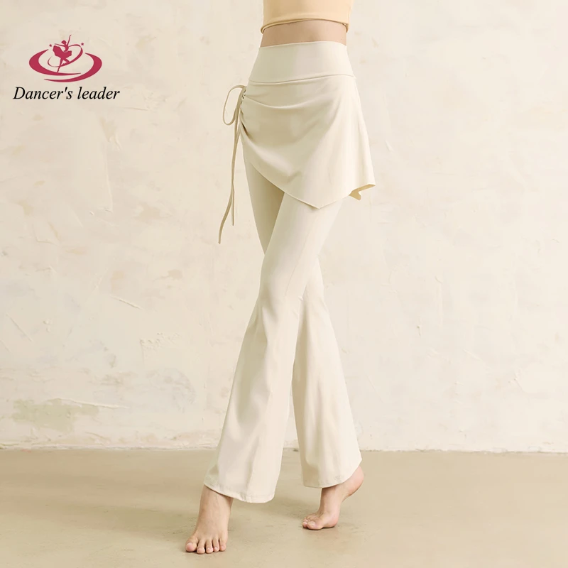 

Брюки для современного танца, женская одежда, тренировочная одежда для занятий йогой, брюки-юбка из двух частей, эластичные слегка расклешенные брюки