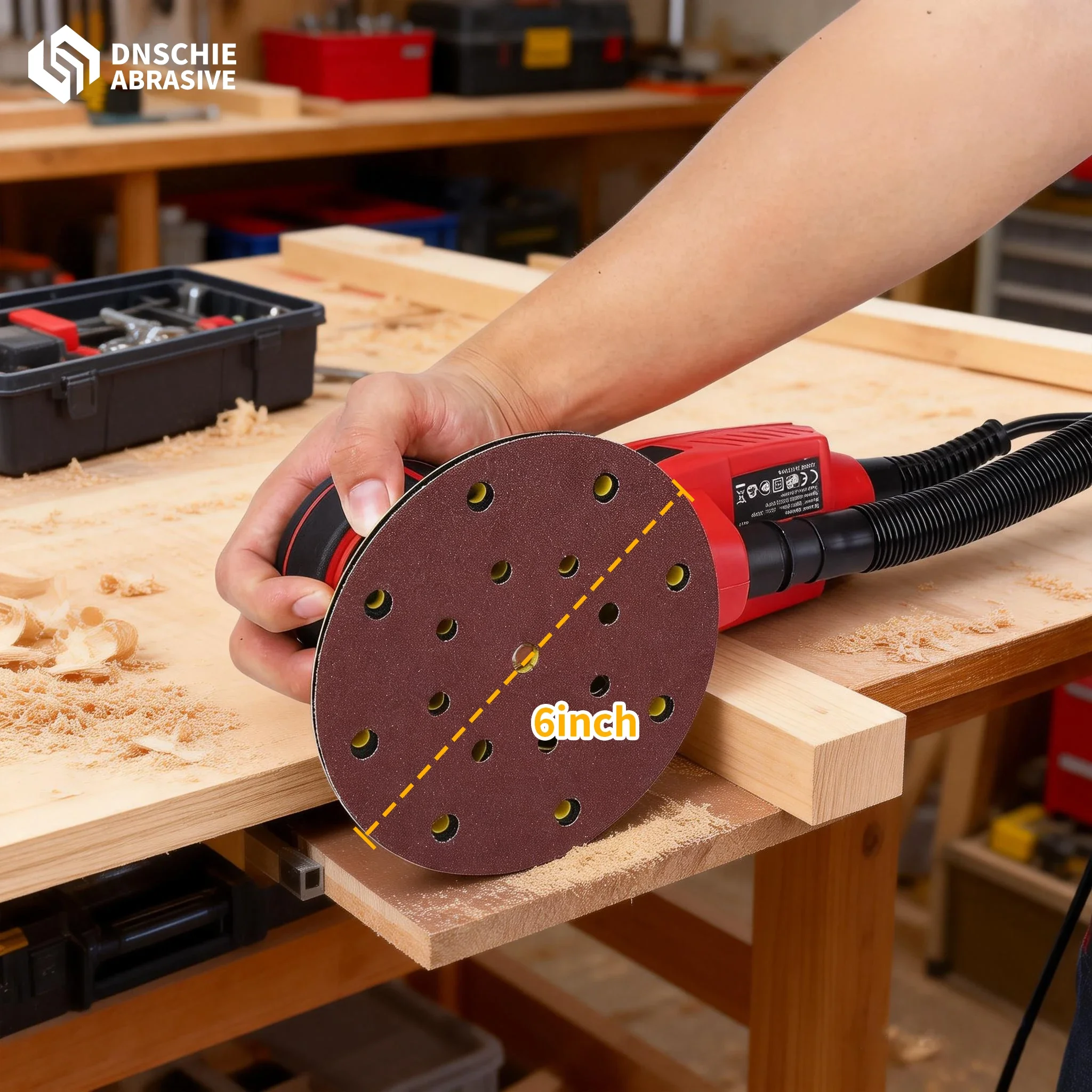 6inch 350W Variable Speed 10000RPM Professional Grade Electric Sander Aluminum Oxide Hook Loop Pad 3-Year Warranty DIY Wood