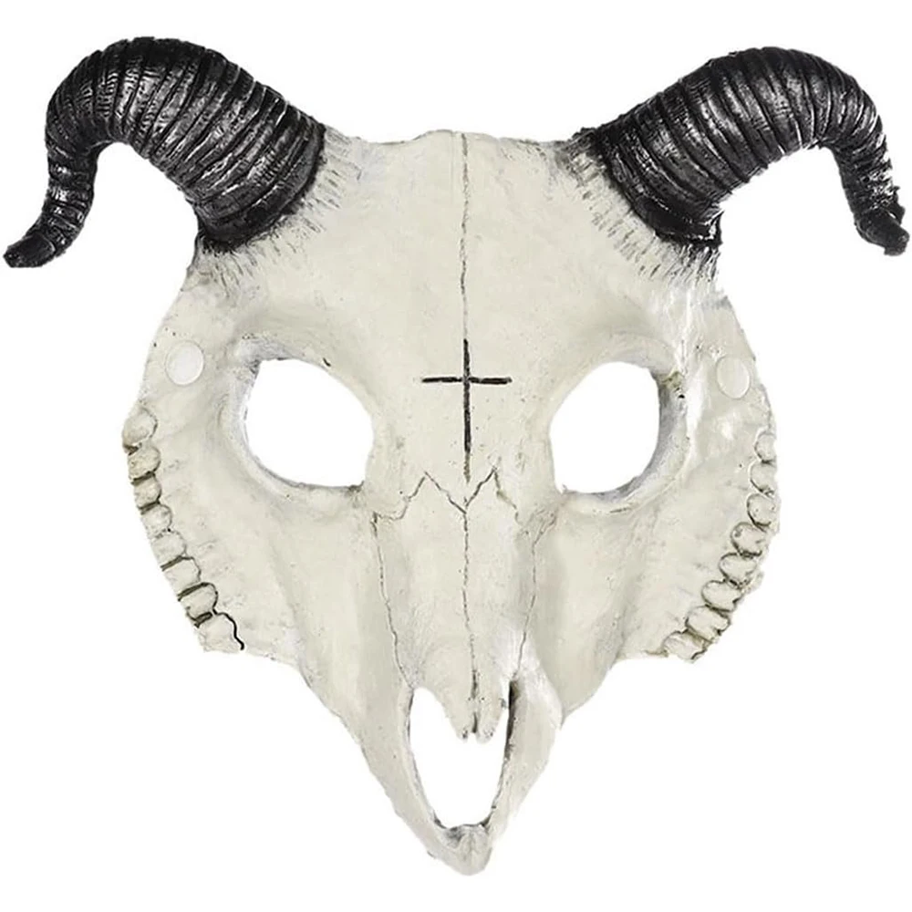 Demon Mask Halloween Masquerade Horror Sheep Skull Horn Head Mask Ram Horn Goat Skull Mask Halloween Party Cosplay Costume Decor