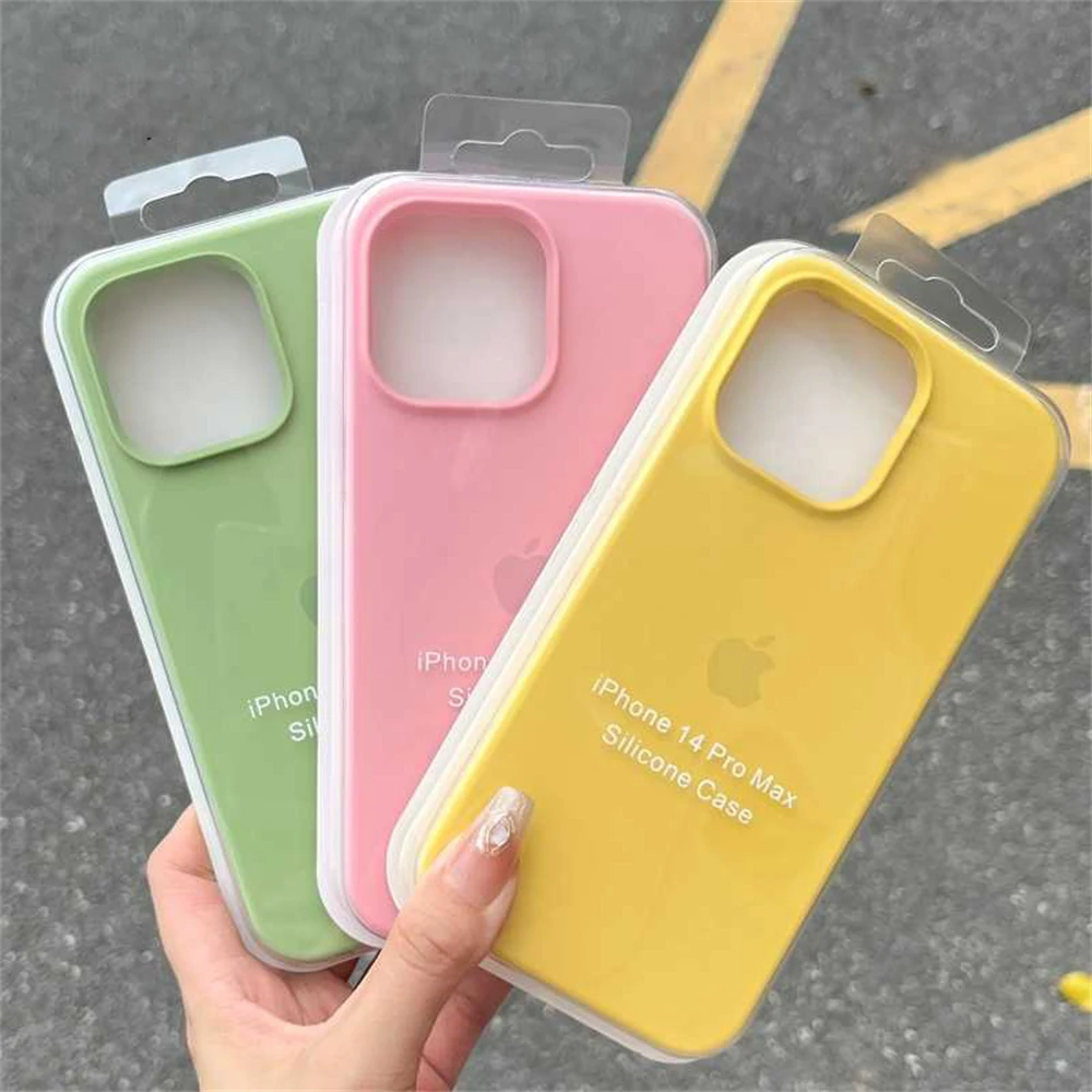 Funda de teléfono de silicona líquida suave Original Apple para iPhone 16 Plus 15 14 Pro Max protección a prueba de golpes logotipo completo cubierta sólida de caramelo