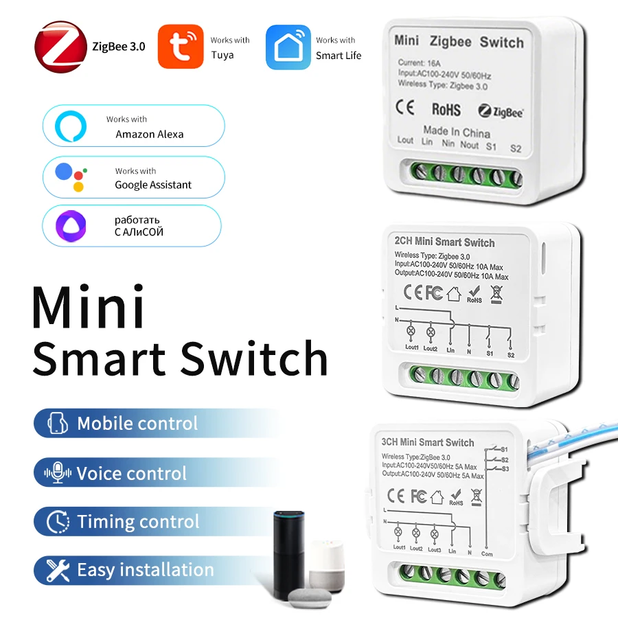 Tuya Zigbee 3.0 Smart Light Switch Module DIY Relay Breaker 1 2 3 Gang Smart Life APP Voice Control Alexa Google Home Assistant