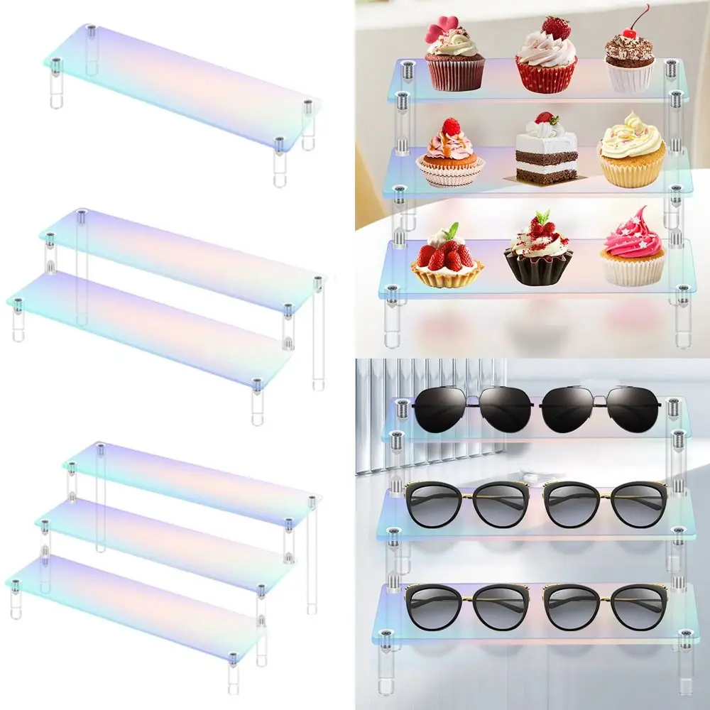 1-3 Tier Display Risers Stand Durable Multipurpose Iridescent Clear Display Rack Acrylic Storage Rack Figures Collectibles