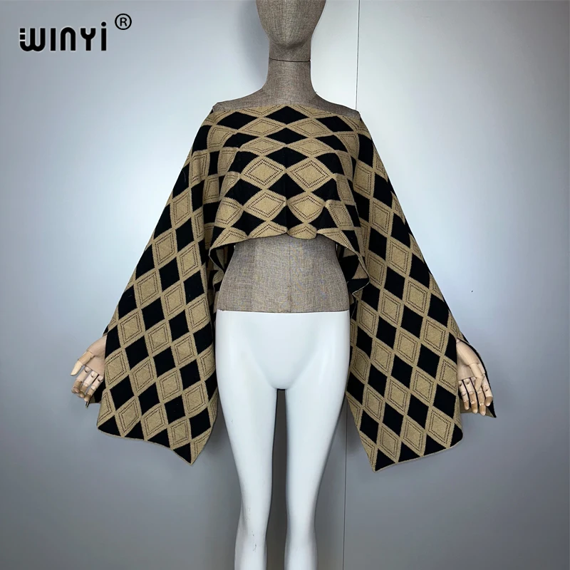 

WINYI winter knitt dress fashion cape Holiday dress Elegant winter poncho for women loose cloak boho women clothing