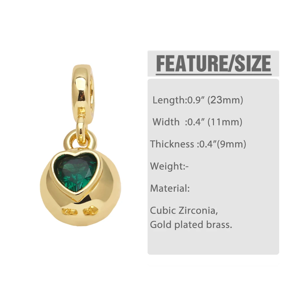 OCESRIO Trendy Multicolor Crystal Heart Pendant for Necklaces Copper Gold Plated Polish Ball Jewelry Making Supplies pdtb518