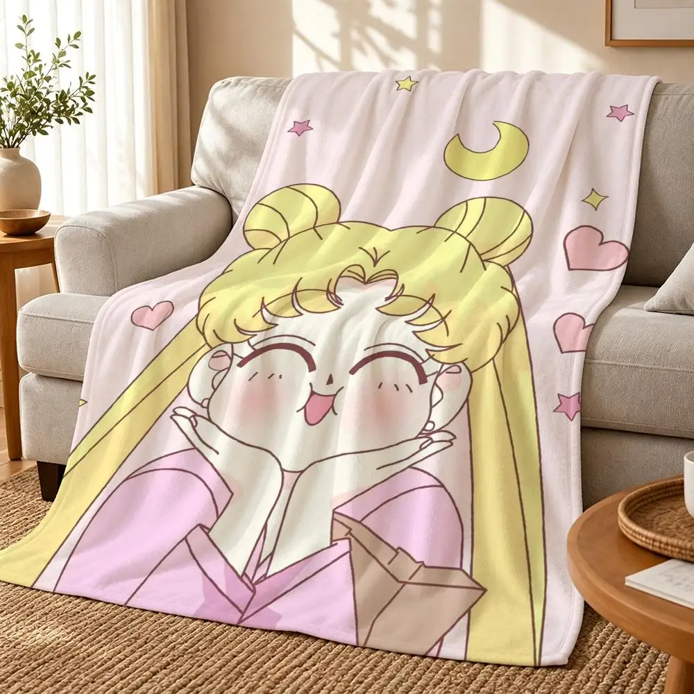 S-Sailor M-Moon Luna Cute Anime Throw Flannel Throw Blanket Soft Lightweight Blanket for Sofa Couch Bed Office Naps Travel Home