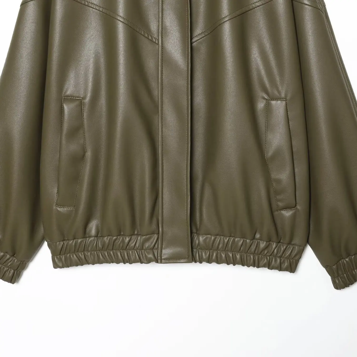 Faionable Stand Kraag Pilot Jaet Jas Dames Herfst Nieuwe Sle JNLEAOG 30027 PU Leer Lange Sve Ritssluiting